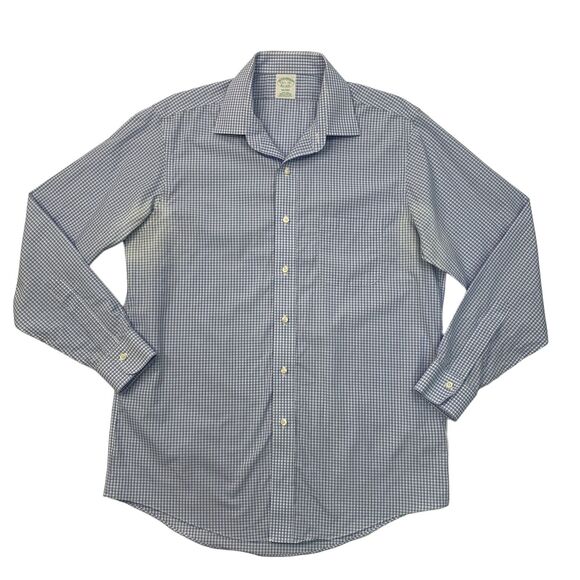 Brooks Brothers Shirt Mens 16.5 Blue White Plaid Milano Non Iron Cotton *READ - Picture 1 of 11